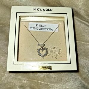 14k Yellow Gold 18inch Necklace with Cubic Zirconia Heart Shaped Pendant